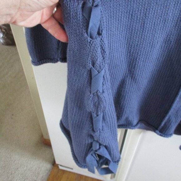 Pure Handknit Blue Knit Tunic pullover artsy 100% cotton l xl - Picture 2 of 4